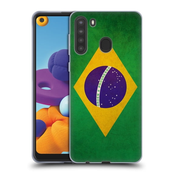 Head Case Designs Vintage Flags Brazil Brazilian Soft Gel Case Compatible with Samsung Galaxy A21 (2020)