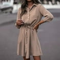 thumbnail image 2 of Fankiway Robe Décontractée à Col Rabattu pour Femmes, Couleur Unie, Manches Longues, Ceinture, 2 of 5