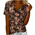 thumbnail image 2 of Summer Shirts for Women Plus Size Cowl Neck Floral Print Short Sleeve T Shirt Top Casual Oversized Loose Fits Breathable Draped Neck Tee Shirt, 2 of 6