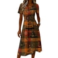 thumbnail image 4 of Womens Halloween Midi Dresses Spider Webeb Witch Hat V Neck Horror Dresses Pumpkin Ghost Short Sleeve Spooky Sundress, 2XL, 4 of 5