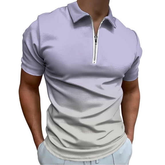 Purple Gradient Men Zipper T-shirt Summer Casual Short Sleeve T-shirt Top
