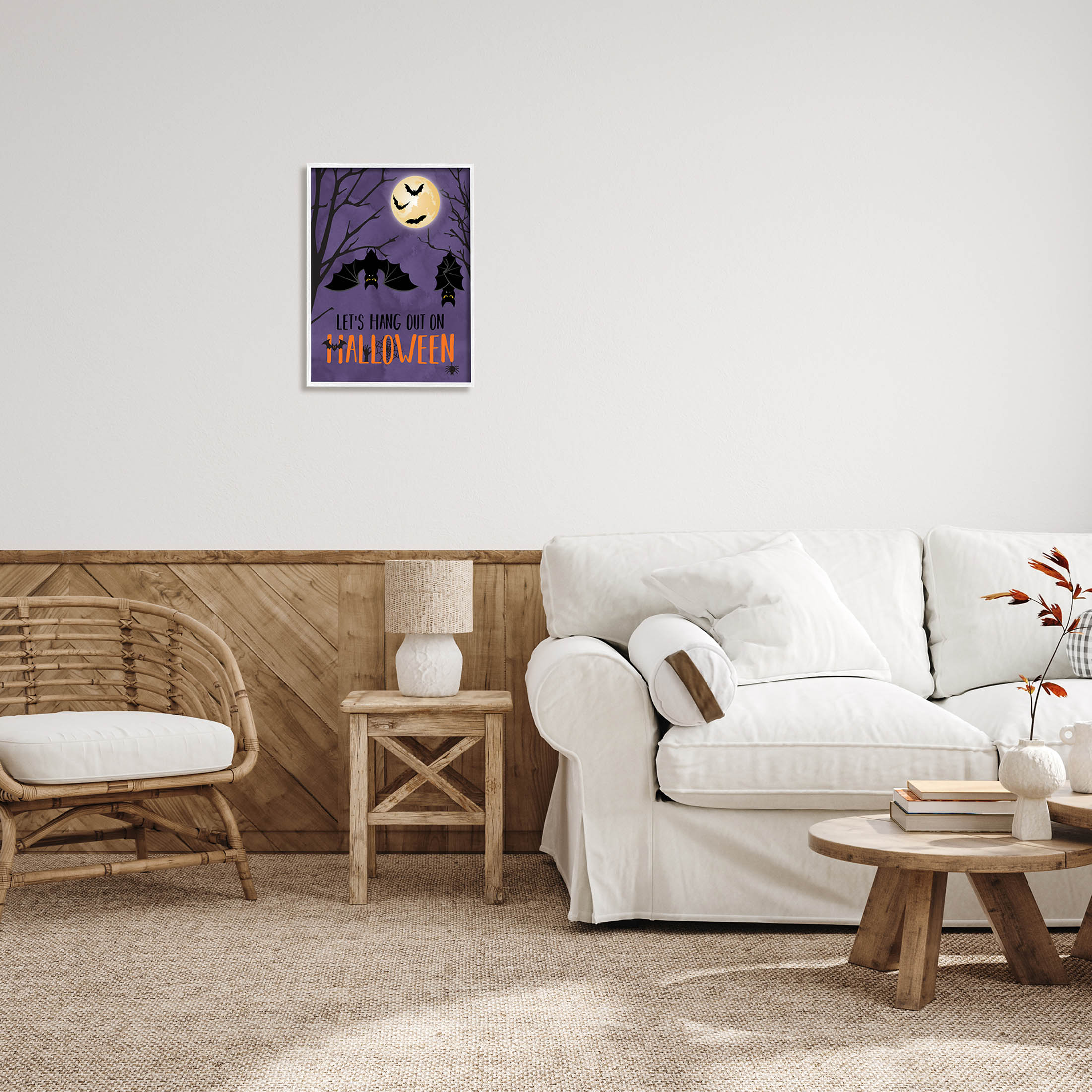 Stupell Industries Let's Hang Halloween Bats Graphic Art White Framed Art Print Wall Art, Design by Linda Birtel