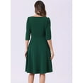 thumbnail image 3 of DARING DIVA Midi Boat Neck Short Sleeves A-Line Office Dress M Dark Green, 3 of 6