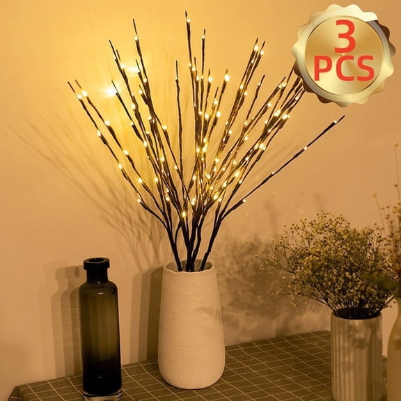 Bopika LED Lighted Willow Branches, Battery Operated Tree Branch Lights for Christmas, 27.5'', Brown, 3 Pcs