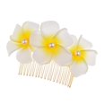 thumbnail image 1 of Love Sweety - Pinzas para el pelo con perlas de plumeria hawaiana para mujer, peine lateral, pasadores de flores para fiesta en la playa (peine dorado-blanco), 1 of 5
