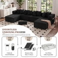 thumbnail image 5 of SEENYOO 146" U-Shaped Sectional Sofa, Modular Boneless Couch, 5-Seater Convertible Sleeper Sofa, Deep Seat, Corduroy Fabric, Black, 5 of 11