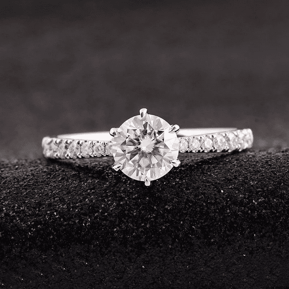 Eclet Jewels Brilliant 1.9 Ct Round Cut Diamond Ring - White Gold Over 14K Silver Diamond Ring - Solitaire with Accent Diamond Rings for Women's - Simple Engagement Wedding Solitaire with Accent Ring