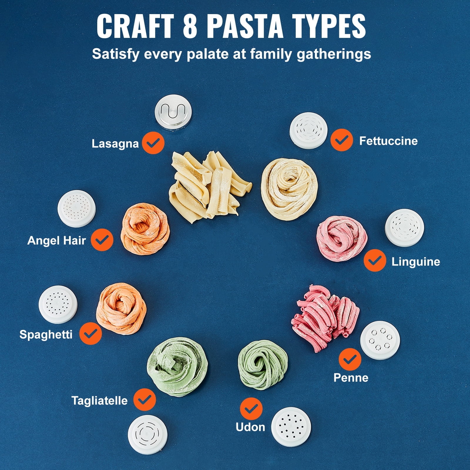 KFFKFF Automated Pasta Creator, 150W Electric Noodle Fabricator with Eight Different Pasta Forms, Four Smart Settings, 500g Flour Holding Capacity, Comes with Measuring Cups and Cleaning Brush