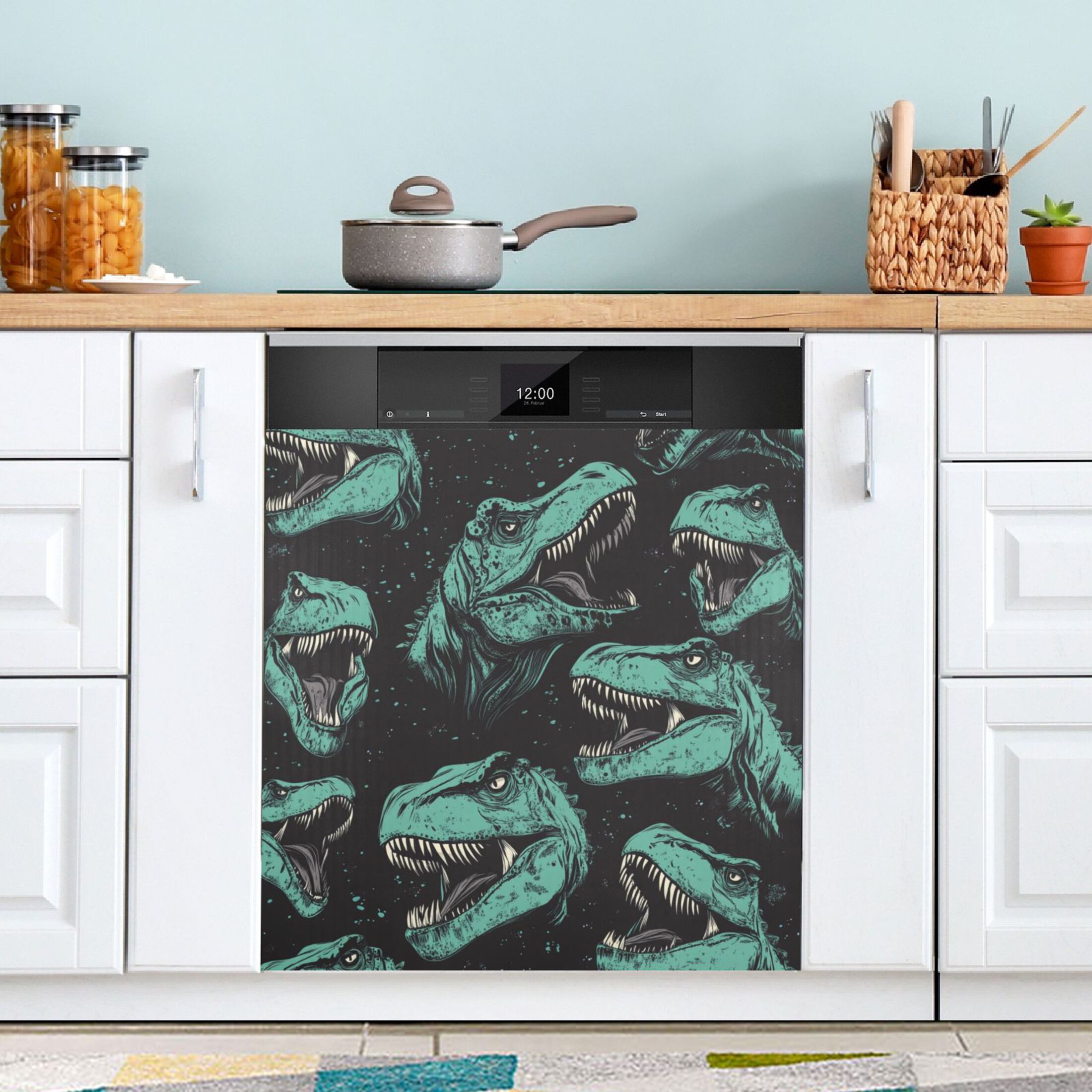 Dishwasher Magnetic Sticker 23x26 Inch Refrigerator Magnetic Sticker Washing Machine Magnetic Sticker Kitchen Panel Magnetic Sticker Home Decor Cool Big Mouth Dinosaur