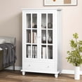 thumbnail image 3 of Costway Bookcase Cabinet Storage Bookshelf Organizer Tempered Glass Doors Shelf Drawer White, 3 of 10