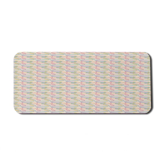 Colorful Computer Mouse Pad, Wavy Stripes Design on Curved Ornamental Composition of Lines Vintage Inspirations, Rectangle Non-Slip Rubber Mousepad X-Large, 35" x 15", Multicolor, by Ambesonne