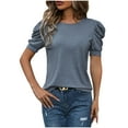 thumbnail image 2 of Sevevn Women's Loose Casual Solid Color Round Neck Short Sleeved Top Holiday Gift Finder Light Blue S, 2 of 7