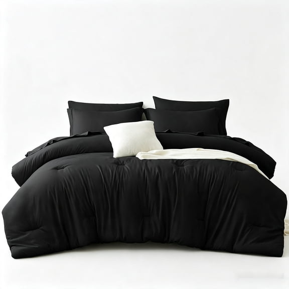 Queen Comforter Set Black, 7 Pieces Bed in a Bag Soft Bedding Comforter Set with Sheets, All Season Boho 7PC Bed Sets with Comforter, Fitted Sheets, Flat Sheets, Pillow Shams and Pillowcases