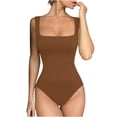 thumbnail image 3 of Elainilye Fashion Bodysuits for Women Tummy Control Sexy Seamless Neck Sleeveless Tapered Shoulder Strap Jumpsuit,Brown, 3 of 9