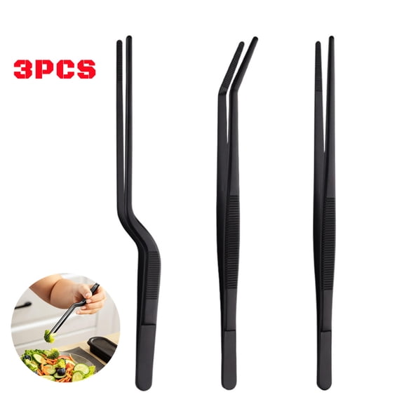 3 Pack Professional Stainless Steel Food Tongs 11.8" Stainless Steel Kitchen Tweezers Tongs Set for BBQ, Plating and Serving
