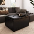 thumbnail image 2 of Avalon 34 in.W Pouf de Rangement pour Table Basse en Cuir Tanneurs Marron Faux Air, 2 of 7