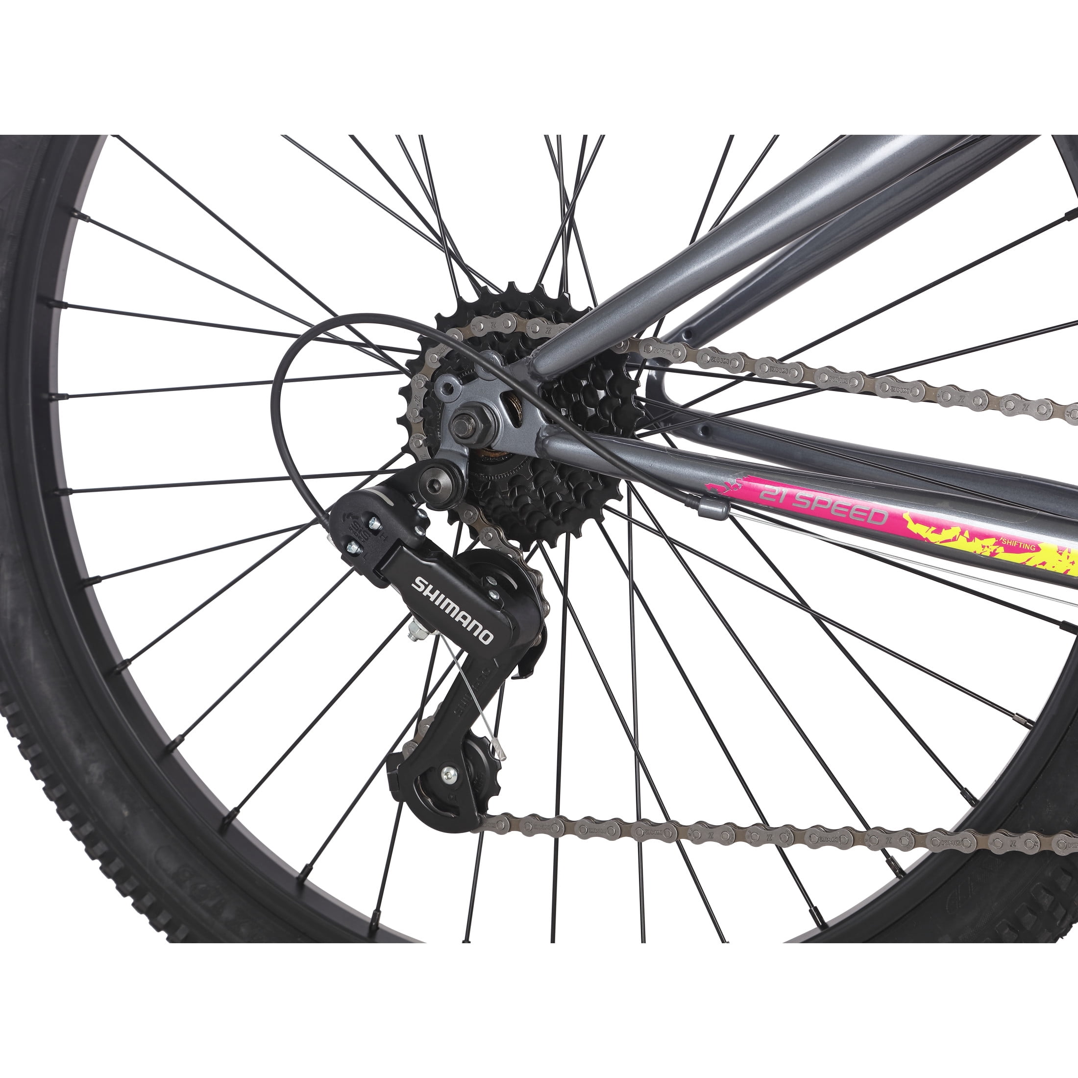 Mongoose Inertia Kids Mountain Bike, 24-Inch Wheels, 21 Speeds, Grey
