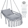 thumbnail image 1 of Costway Macrame Swing Chair with 2 Removable Cushions, Enduring Polyester Cotton Ropes Gray, 1 of 10