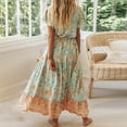 thumbnail image 4 of Summer Bohemian Holiday Wind V-neck Short-sleeved Print Temperament Wild High Waist Shutting Ladies Long Skirt, 4 of 5