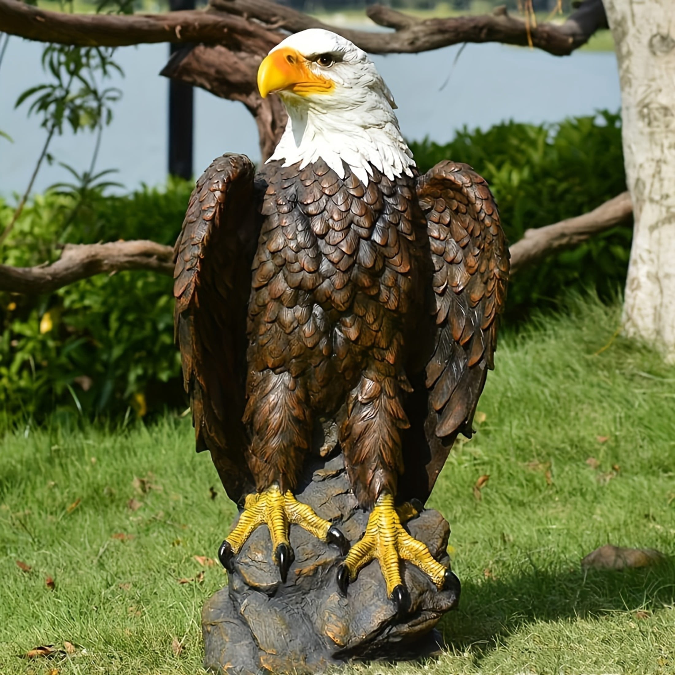 GDF Studio Bald Eagle Resin Indoor/Outdoor Guardian Statue, Weather-Resistant Decor Figurine for Garden & Courtyard