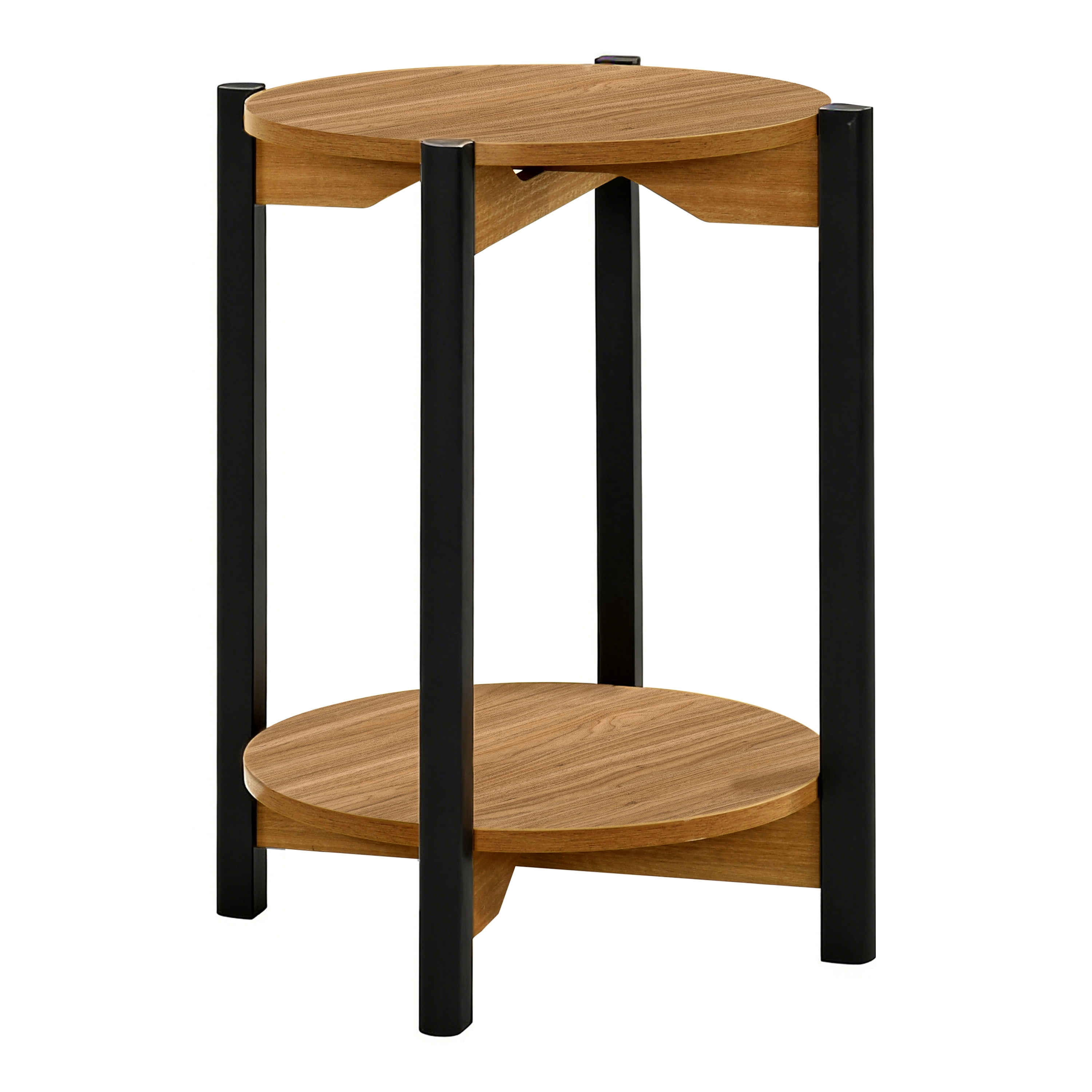Furniture of America Afra Modern Wood Round End Table with Open Bottom Shelf, Walnut