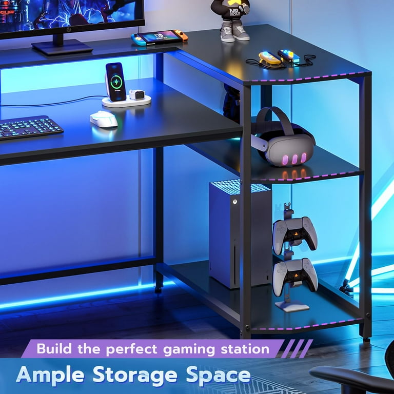 ESF309 Computer Gaming Desk with 4-Tier Storage Shelves Black