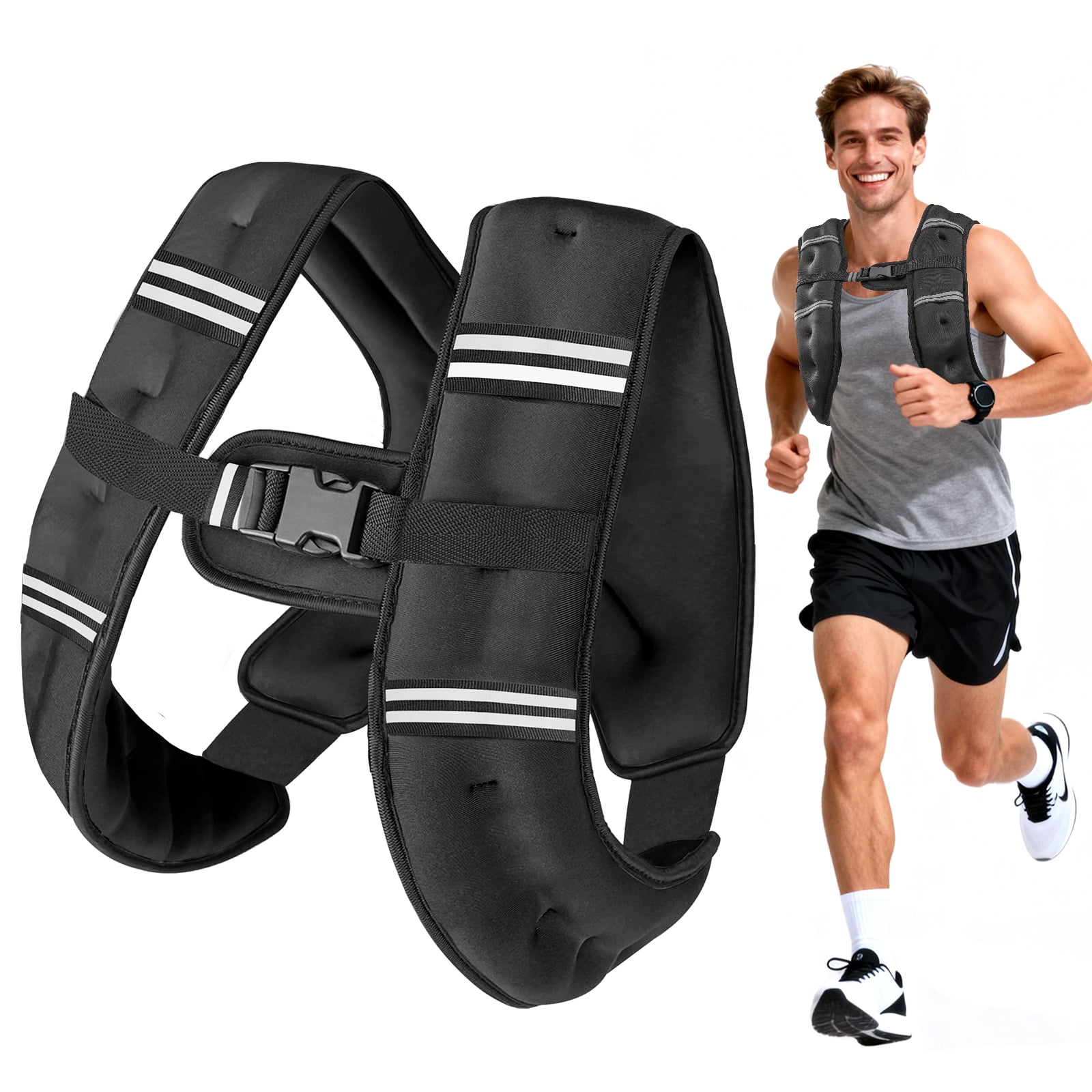 Weighted Vest 8 Lb Weight Vest for Woman Men Sport Weighted Vest with Reflective Stripe Adjustable Buckle Straps Back Black Mesh Pocket for Strength Training Running