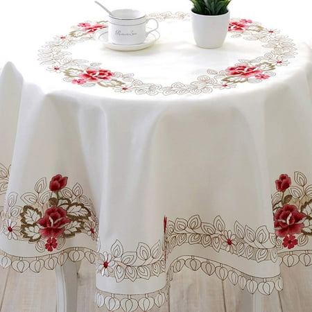 

LeLehome 68 Round Flowers Embroidery Tablecloth Vintage Classic Lace Beige Red Rose White Leaves Dining Table Cloth Table Cover for Indoor Decor Wedding Party Home Kitchen C48