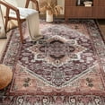 thumbnail image 5 of 5'x7' Area Rugs, Machine Washable Non Slip Area Rug for Living Room, Soft Low Pile Vintage Print Pattern Indoor Bedroom Thin Carpet, Burgundy, 5 of 5
