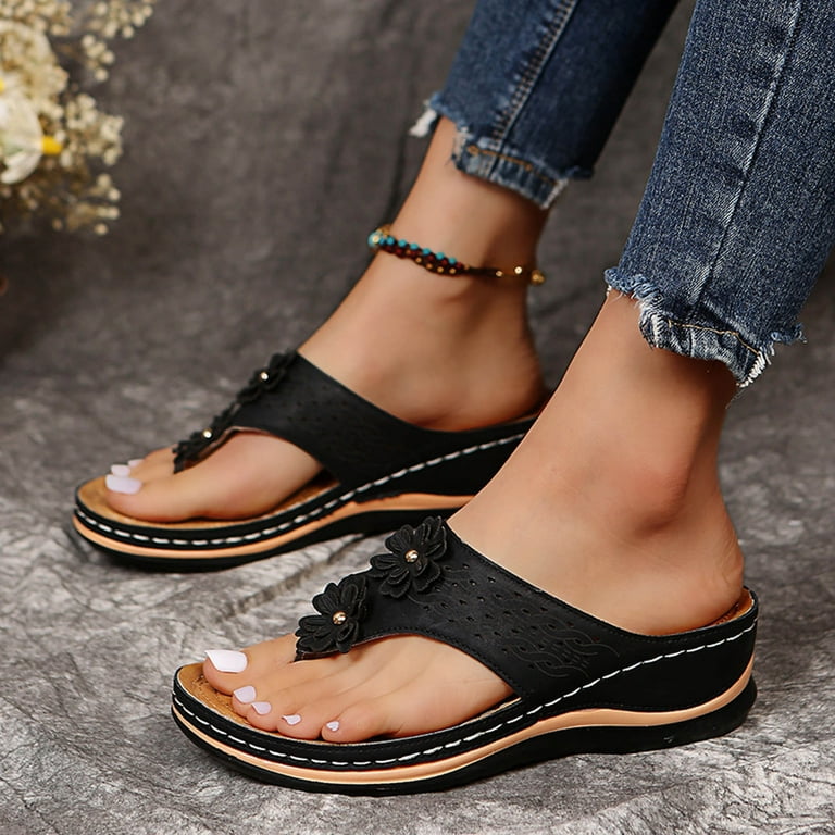 Orthopedic Sandals for Women Women Comfortable Slippers with Arch Support Anti Slip Breathable Sandal Vintage Slip On Flip Flop Walmart