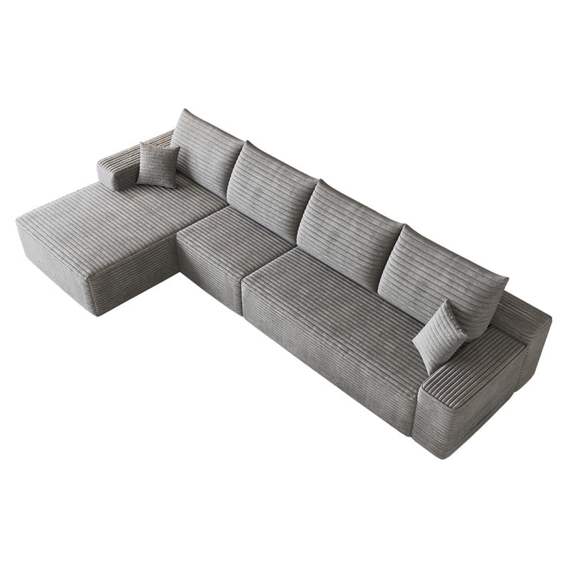 135" Cloud Sectional Sofa with Left Facing Chaise, Modern Modular Deep Seat Couch, Plush Corduroy Upholstered Sofa for Living Room, Bedroom, Apartment, No Assembly Required