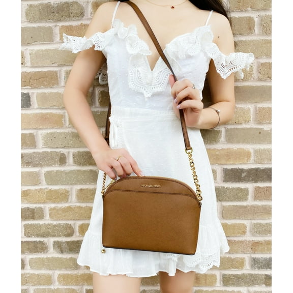 Michael Kors Emmy Medium Cindy Dome Crossbody Luggage Brown Saffiano Leather
