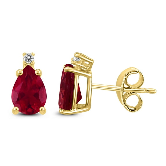 SZUL Women's 14K Yellow Gold 5x3MM Pear Ruby and Diamond Earrings