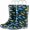 Blue Boys Dinosaurs, variant on Puddle Play PVC Rain Boots with Easy-On Handles, Waterproof, Black with Blue Green Dinosaur Print, Size 13 Little Kid