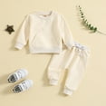 thumbnail image 2 of Kogui Baby Clothes Unisex Winter Toddler Kids Girls Cute Clothes Sweatshirt Top and Pants 2PCS Girls Fall Winter Outfits Set 12 18 Months (Beige,12-18 Months), 2 of 7