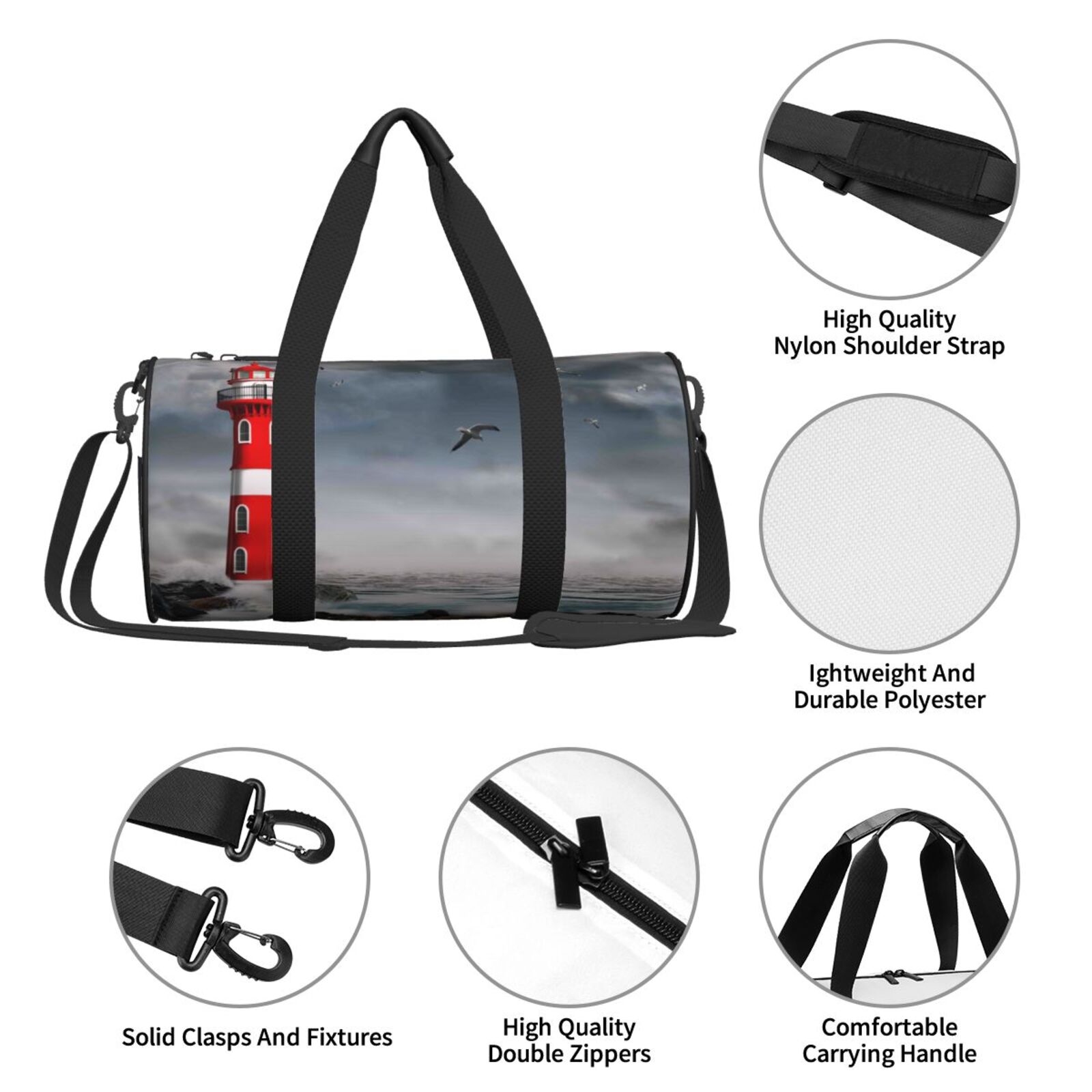Vsdgher 3d Lighthouse in the Surf 45L Foldable Duffel Bag, Sports Gym Bag,Overnight Bag, Portable Weekender Bag for Airplanes