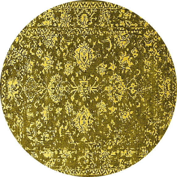 Ahgly Company Indoor Round Oriental Yellow Industrial Area Rugs, 8' Round