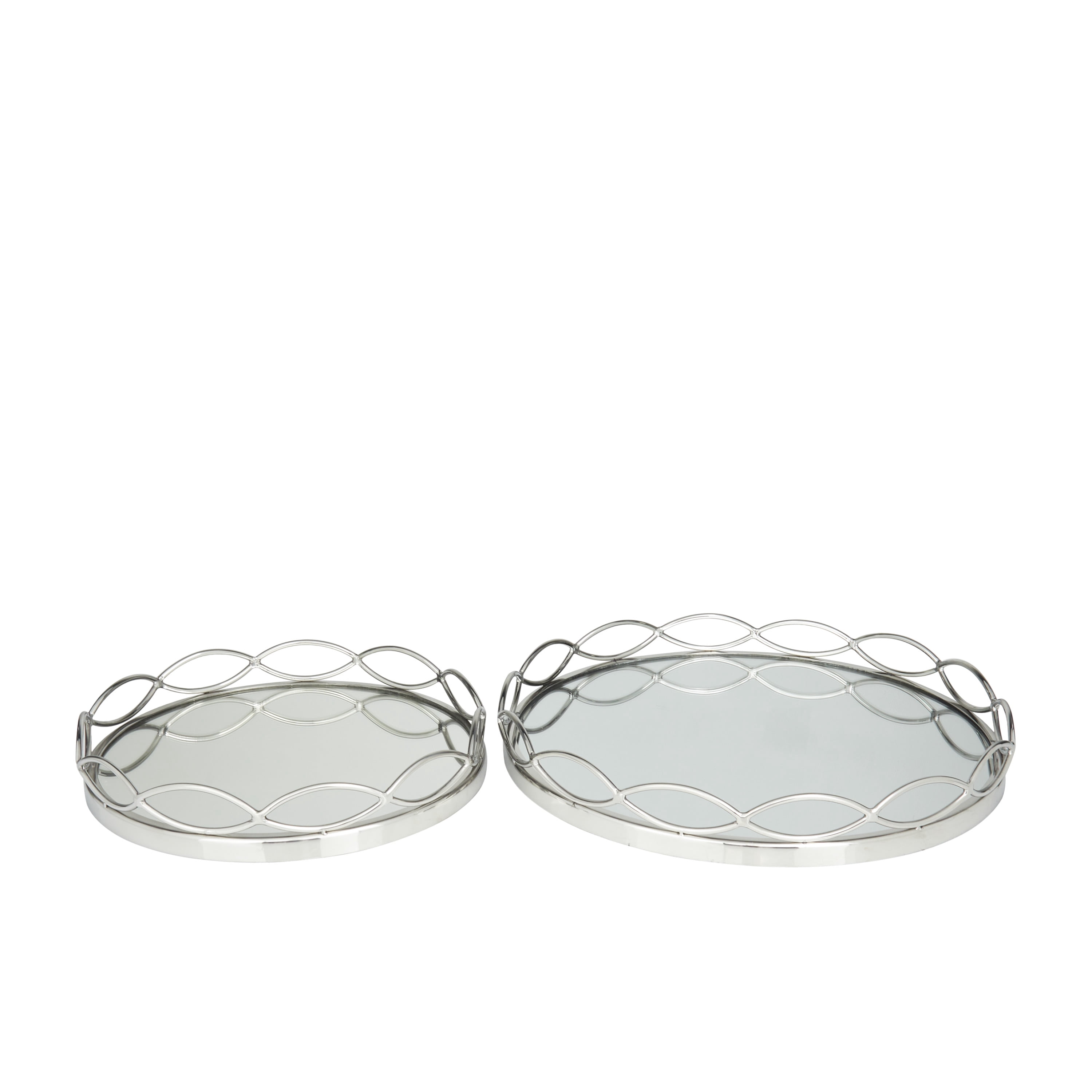 DecMode 18", 14"W Silver Stainless Steel Mirrored Tray, 2-Pieces
