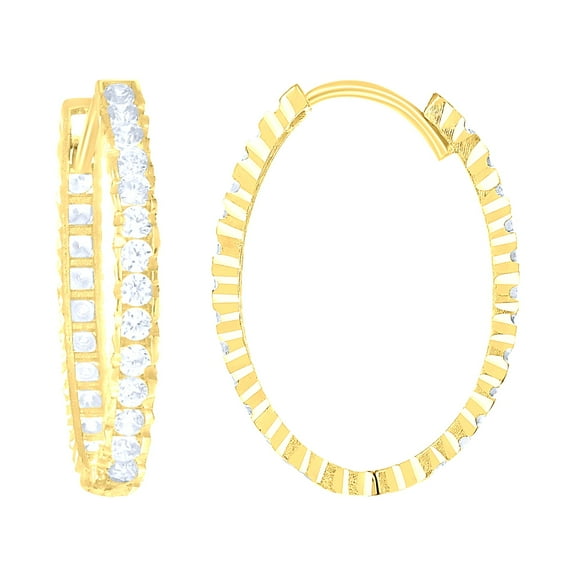 14k Yellow Gold Womens Cubic-zirconia Diamond-cut Fashion Hoop Earrings Jewelry Gift for Women
