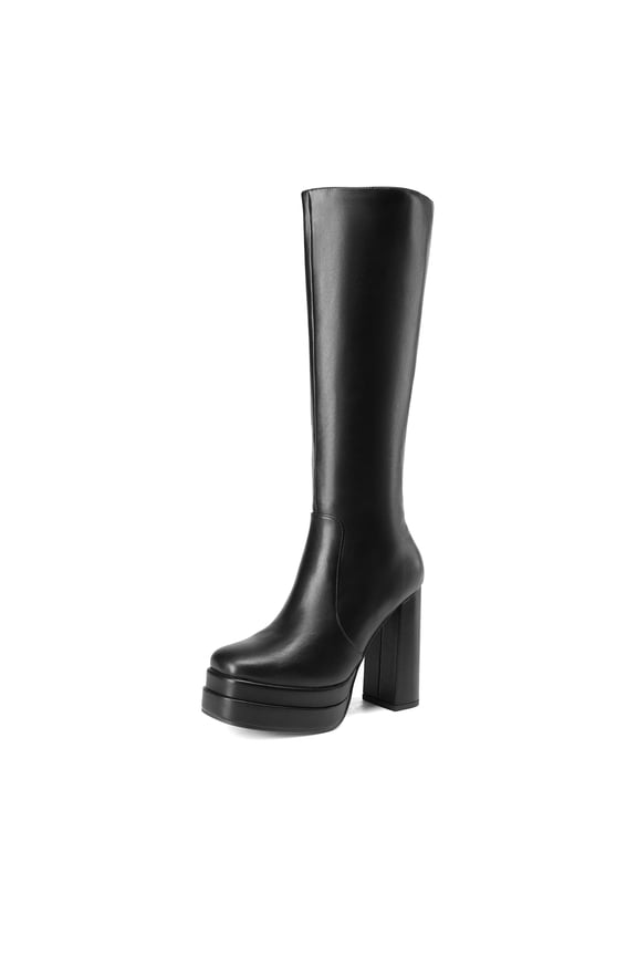 Women's Platform Heeled Knee High Boots, Long Chunky Tall Gogo Boots for Fall
