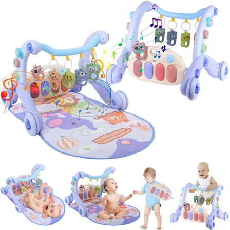 FVLOENG Baby Gym Playmat for Infant,Tummy Time Mat with 5 Infant Sensory Baby Toys & Musical Piano Activity for 0-36 Months Boys Girls