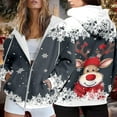 thumbnail image 2 of Wang6 Full Zip up Christmas Hoodies for Women Trendy Long Sleeve Back Reindeer Printed Hooded Sweatshirts Fall Xmas V Neck Loose Fit Tops Navy S, 2 of 7