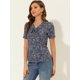 thumbnail image 2 of Blusa estampada transpirable Allegra K con cuello en V y pajarita Azul marino XS, 2 of 5