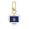 thumbnail image 1 of American State Flag Contour Maine Gold Heart Keychain Metal Keyring Holder, 1 of 3