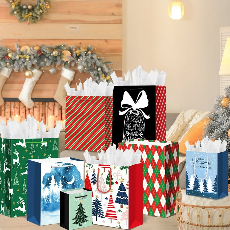 12 Pack Christmas Gift Bags Assorted Sizes,Christmas Paper Bags