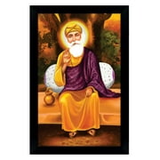 IBA Indianbeautifulart Guru Nanak Dev Ji Sitting Under Tree And Giving Blessings Sikh Religious Poster With Frame Wooden Photo Frame Ready To Hang