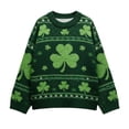 thumbnail image 4 of FASHOFT St Patricks Day Sweater Women Shamrock Irish Print Sweaters Loose Fit Crew Neck Long Sleeve Pullover Holiday Knitted Tops Dark Green XXXXL, 4 of 4