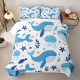 thumbnail image 2 of meiyoeat Cute Ocean Jellyfish Star Whale Twin Quilt Set for Boys Girls, Kawaii Marine Wildlife Twin Coverlet Set, Blue White, 2-Piece, 2 of 7
