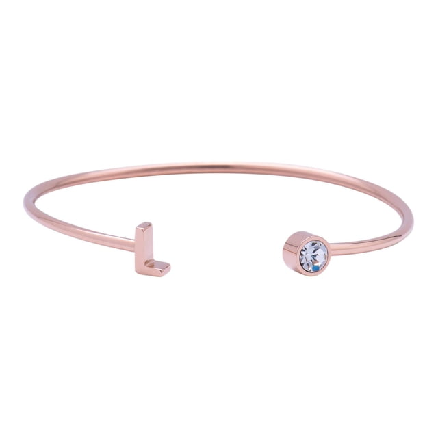 Pulsera Mujer Inicial Letra LuckyLy, Acero Inoxidable y Zirconia Cúbica, Modelo Sonia rosa UNITALLA