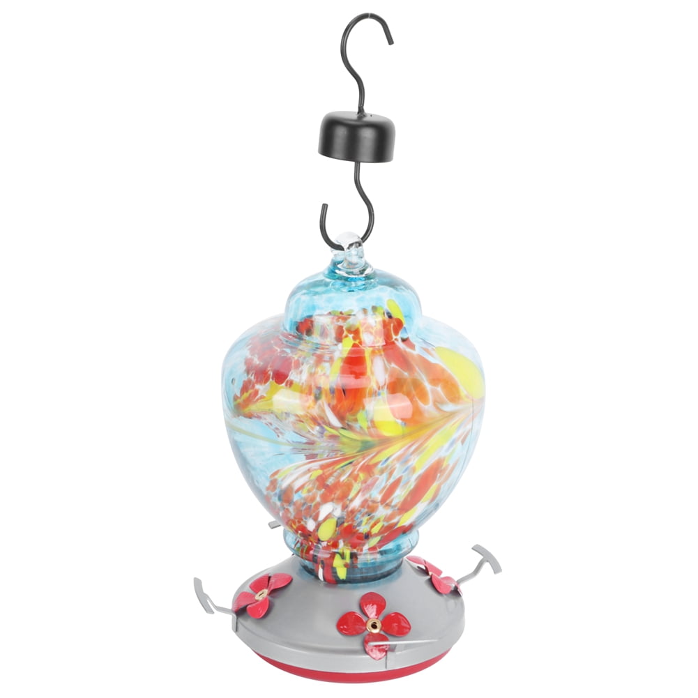 Rupoun Colorful Pattern Stained Glass Bird Feeder Water Tool for Garden 6.5 x 8.9 Inches / 16.5 x 22.5 cm Type B